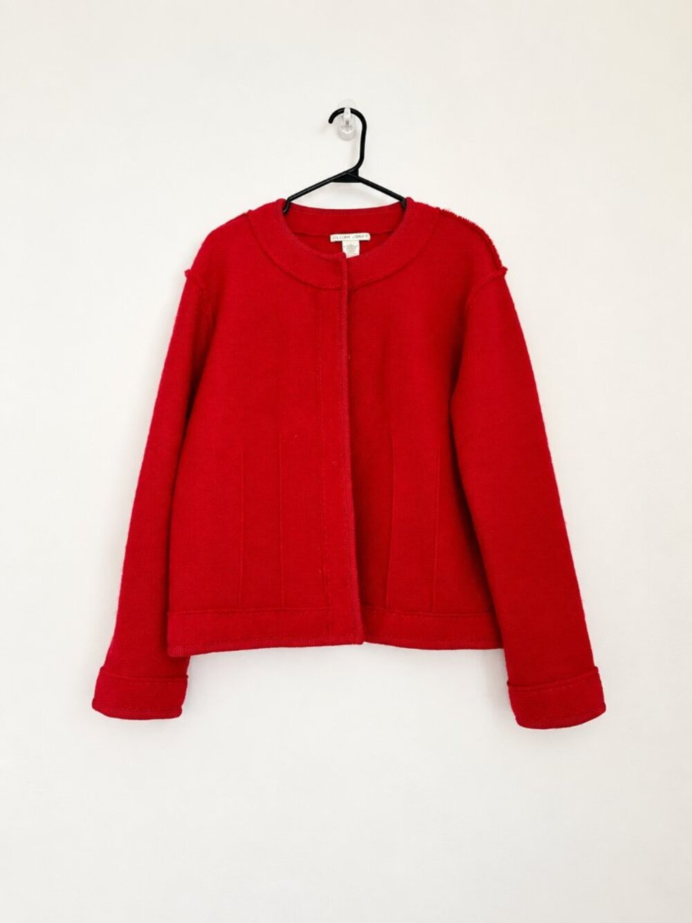 Vintage Jillian Jones Red 100% Wool Collarless Jacket L